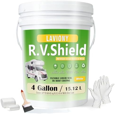 RV Roof Coating White– Self Leveling Elastomeric Rubber Sealant, Waterproof Cool Roof Solar Reflective Paint for Camper, Trailer, Motorhome, Metal Building & Leak Repair (4 Gallons)