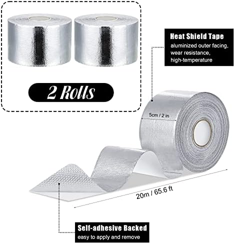 Zonon 2 Rolls Aluminum Foil Tape Heat Shield Tape Barrier Adhesive Reflective Fiberglass Thermal Insulation Reflective Material High Temp Protection(Silver,2 Inch X 65.6 ft)