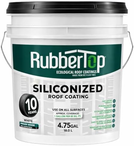 White Siliconized Roof Coating, 4.75 Gallon Pail, Waterproof Acrylic and Siliconized Roof Sealant, Fast Drying Formula for Flat Roofs, TPO, RVs, Metal and Concrete