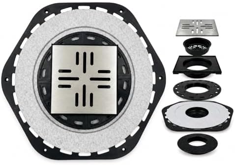 4-Inch Square Shower Drain Kit with Bonding Flange, Brushed Silver