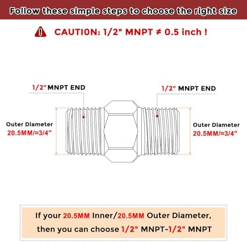 Pack of 2, 1/2" Male NPT to 1/2" Male NPT SUS304 Hex Nipple | Solid Male Pipe Adapter Hose Connectors for Pipe Repair, Bathroom Remodel, Tool Extensions, Compression, Irrigation