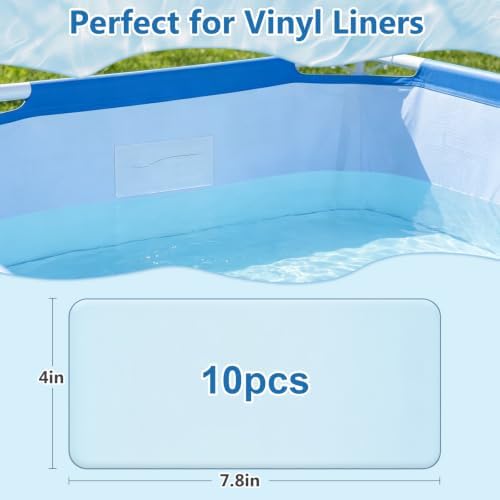10pcs Self-Adhesive Underwater Vinyl Pool Patch Kit - 4in x 7.8in Clear TPU Pool Liner Repair Patch Kit for In-Ground or Above Ground Pools Inflatable Swimming Pool