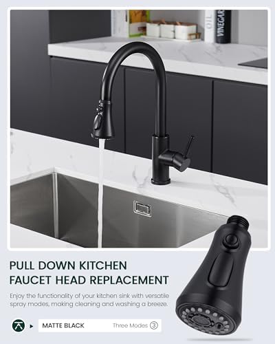 Kitchen Faucet Head Replacement, Matte Black Pull Down Spray Head
