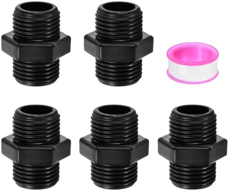 M METERXITY 5-Pack Head Pipe Riser, Plastic 1/2 to 1/2 Male G Double Male Pipe Thread Head with Sealing Tape for Garden/Lawn/Irrigation System [Black]