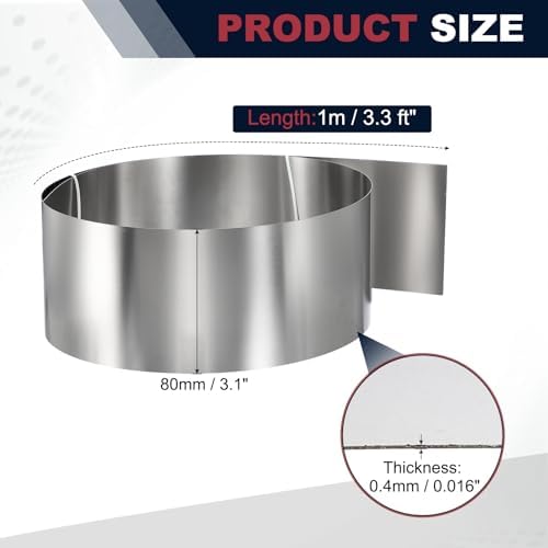 uxcell Stainless Steel Flashing Roll, 3.1in x 3.3ft Metal Roof Panels 0.4mm Waterproof Sheet Roll with Cut Proof Gloves for House Repair, Roof Flashing, Sealing Windows Doors