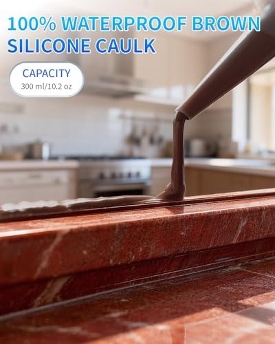 Silicone Caulk & Sealant Brown, 100% Waterproof Silicone Sealant, Shrink & Crack Proof, Silicone Caulking for Kitchen, Bathroom, RV, Interior & Exterior Use, 10.2 FL. OZ/300ML, 1 Pack