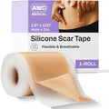 AWD Medical Silicone Scar Tape, Medical Grade, 1.6in x 120in Roll | Reusable Silicone Scar Sheets, Cut-to-Fit for C-Section, Surgery, Keloid & Acne; Latex-Free, Water-Resistant, FSA Eligible