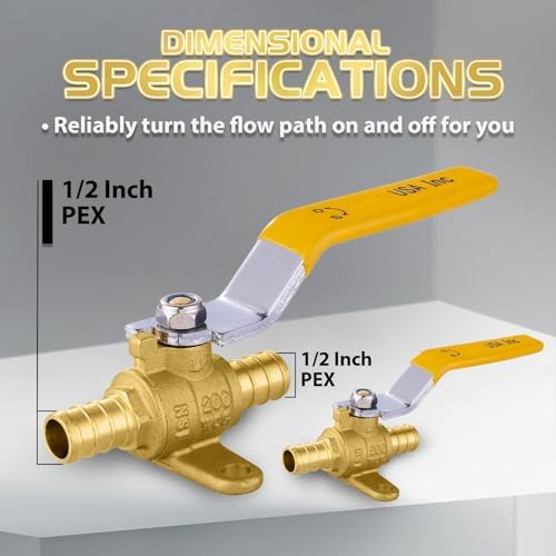 20-Pack Foskan PEX Crimp Drop Ear Full Port Ball Valve With Yellow Handle, 1/2" Brass Shut-off Valve for Hot and Cold Water Distribution