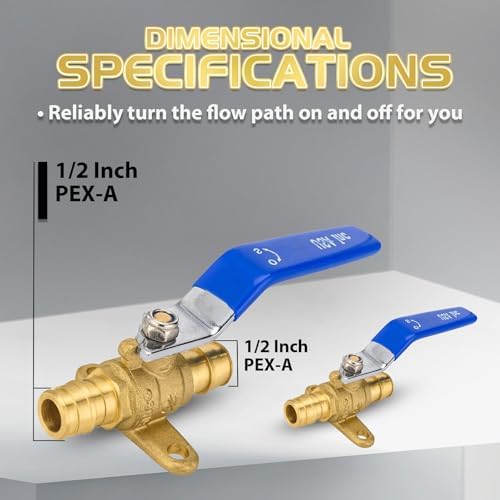 40-Pack Foskan 1/2" Brass PEX Expansion Drop Ear Ball Valve with Blue Handle, Full Port Shut-off Valve for Hot and Cold Water Distribution