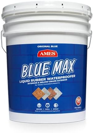 Ames Research Laboratories BMX5RG Blue MAX Waterproofer, Regular Use in Interior & Below-Grade Exterior Concrete Sealer and More. Liquid Rubber, 5 Gallon (Pack of 1), 640 Fl Oz
