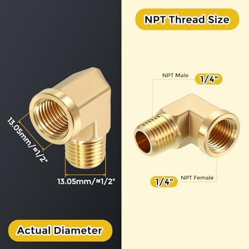 METALLIXITY 2PCS 1/4"FNPT x 1/4"MNPT 90 Degree Brass Barstock Street Elbow | Thread Brass Forged Pipe Fittings Adapters for Water Line, Tub Spout/Shower Head