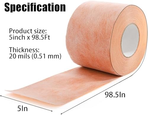 WUWEOT Waterproof Membrane, 5Inch X 98.5Ft 20Mils Thickness Shower Membrane Uncoupling Band, Polyethylene Fabric Tile Underlayment Seam Tape for Tile Wall Floor Bathroom Shower Sauna Steam Room