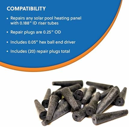 Solar Pool Supply Universal Repair Kit for Solar Pool Heaters to Fix Leaky Solar Panel Pool Heaters in Minutes — Original Plugs, 0.25" Diameter