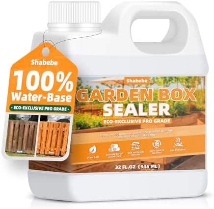 Garden Box Sealer 32OZ/946ML, Non-Toxic & Plant-Safe Waterproofing Wood Sealer for Raised Garden Beds, Planters & Pet Shelters, Long-Lasting Protection Against Water, Sun & Weather Damage