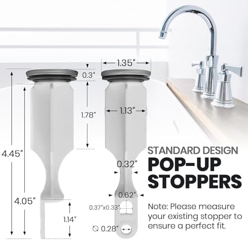 (4-Pack) Calvana Sink Pop-Up Stoppers, Compatible with PF0240, Not Universal, Fits Drains with Holes Less Than 1.35" Diameter, Overall Height 4.45", Outer Diameter 1.35", Brushed Nickel Finish
