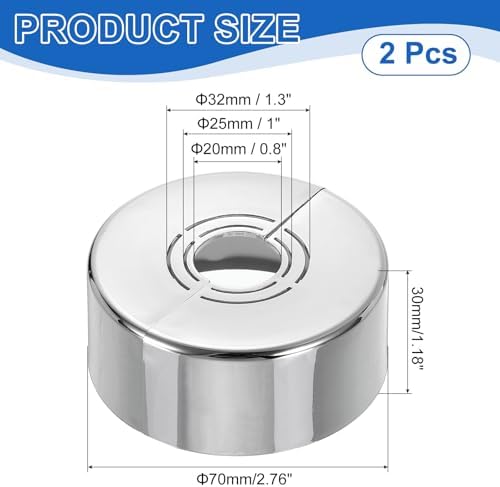 uxcell 2Pcs Wall Split Pipe Flanges, 1.18" Thick Plastic Cuttable Escutcheon Plate Plumbing Cover Fit 0.8"/1"/1.3" OD for Water Pipe Faucet Decoration, Silver