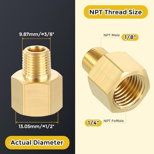 METALLIXITY 2PCS 1/4" FNPT x 1/8" MNPT Thread Brass Hex Extension Adapters | Brass Pipe Fittings, Female to Male Adapters for Water Line, Tub Spout/Shower Head