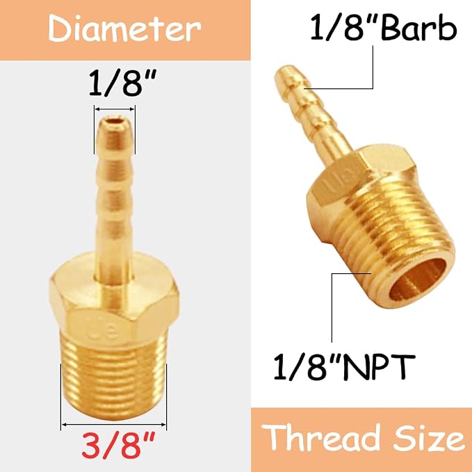 Uenede Brass 1/8" NPT Male to 1/8" Hose Barbed Fittings, 6PCS | Barb Pipe Fittings Air Line Repair Connectors for Water Oil Gas