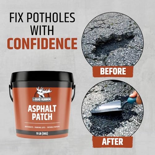 Liquid Rubber Asphalt Patch, Cold Patch for Driveways & Potholes, 11lb Pail