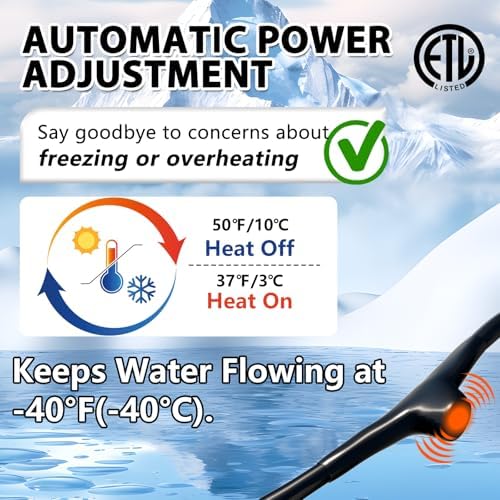 HEATIT 60ft Self-Regulating Heat Cable for Pipes with Auto Thermostat 3W/FT