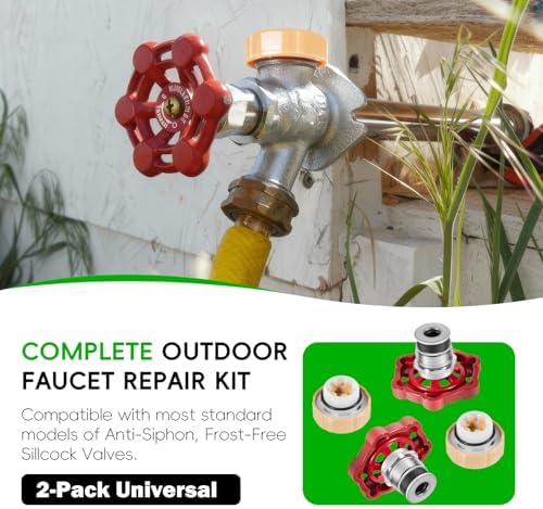 2Pack Universal Outdoor Faucet Repair Kit with VACVBKX1B Vacuum Breaker Kit