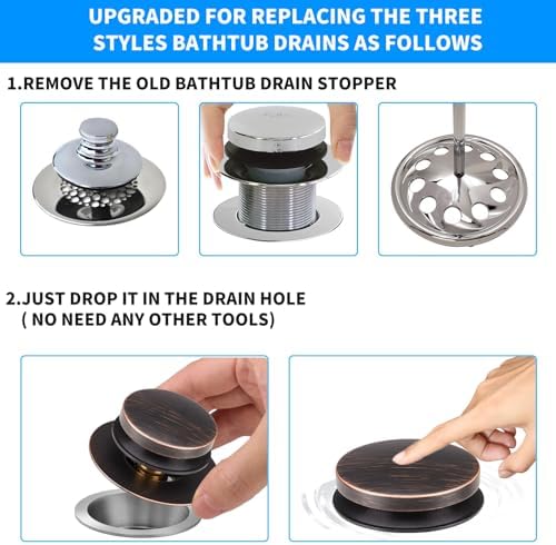 Bathtub Drain Stopper, Tub Plug for 1.5"-1.72" Regular Drains