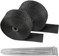 Deecam Exhaust Heat Wrap, 2 Roll 2'' x 50' Exhaust Header Wrap, Black Fireglass Heat Tape for Motorcycle Manifold Pipe Heat Shield with 24 Stainless Steel Ties