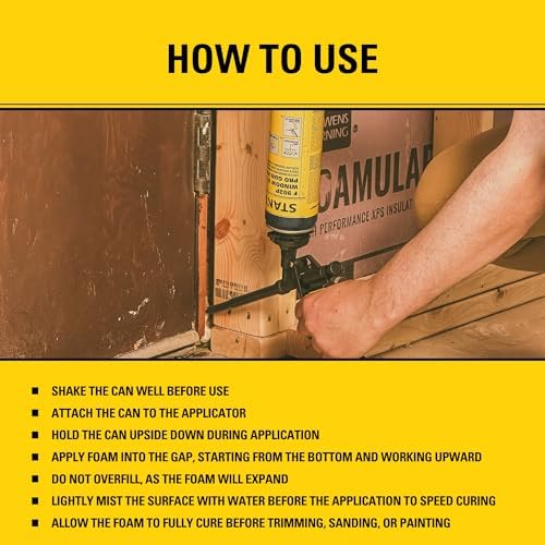 Stanley F902P Window & Door Pro Gun Sealant (12x24 Oz.) – Low Expansion Polyurethane Spray Foam Insulation for Window & Door, High-Yield Waterproof Gap Filler | Includes Gun & Cleaner | 24 Oz. 12 Pack