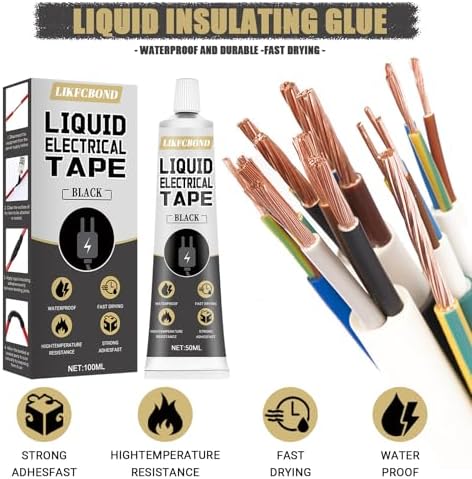 Liquid Electrical Tape Set, 100ml Insulating Wire Glue (Black) | Liquid Rubber, Waterproof Wire Adhesive Kit for Cable, Plug, Equipment, Cord