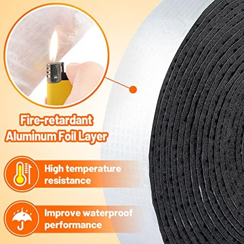 PAMASE 32.8ft Pipe Insulation Tape Wrap - Outdoor Winter Cold Hot Water Pipe Winterizing Self-Adhesive Foam with Aluminum Foil, Heat Preservation Reduce Heat Loss, 2" Wide