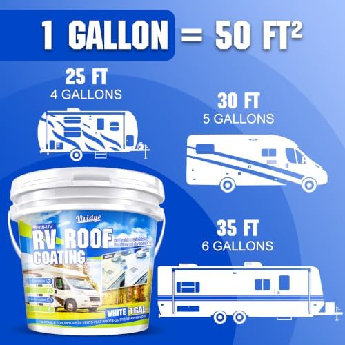 RV Roof Coating 1 Gallon – Self-Leveling RV Roof Sealant Waterproof for Camper, Motorhome & Trailer, Flexible Membrane for EPDM/TPO/Fiberglass/Aluminum Roofs, Solar Reflective White Finish