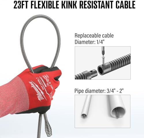 POPULO 120V Corded Electric Drain Snake Auger, 23Ft Auto-Feed with GFCI