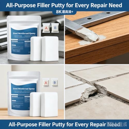 2Pcs Steel Reinforced Epoxy Putty, 2026 New Waterproof Heat-Resistant Epoxy Putty Repair Kit, All Purpose Filler Putty AB Epoxy Clay for Metal Wood Tile Ceramics Bonding Repairing Sculpting