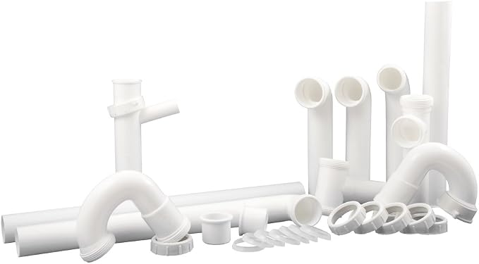 Plumb Craft 7027010N Complete Kitchen Drain Repair Kit - Fits most sinks, White & Complete Bathroom Sink Drain Repair Kit, White (15 Piece)