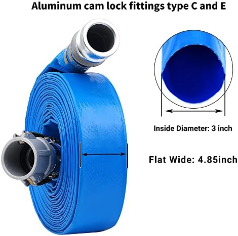 3" x 50ft PVC Lay Flat Discharge Hose With Aluminum Camlock C & E Fittings, Cam Lock Fitting, Heavy Duty Reinforced Pump Backwash Hose Assembly | Fittings, Cam Lock Fitting, Heavy Duty Reinforced Pump Backwash Hose Assembly