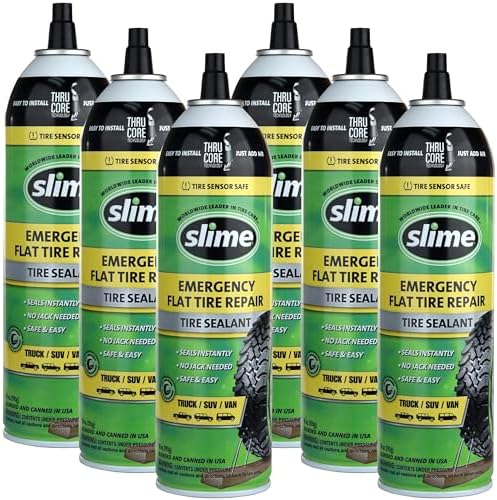 Slime 60187-6PK Flat Tire Puncture Repair Sealant, Emergency Repair for Highway Vehicles, Suitable for Cars/Trailers, Non-Toxic, eco-Friendly, 6 x 18oz