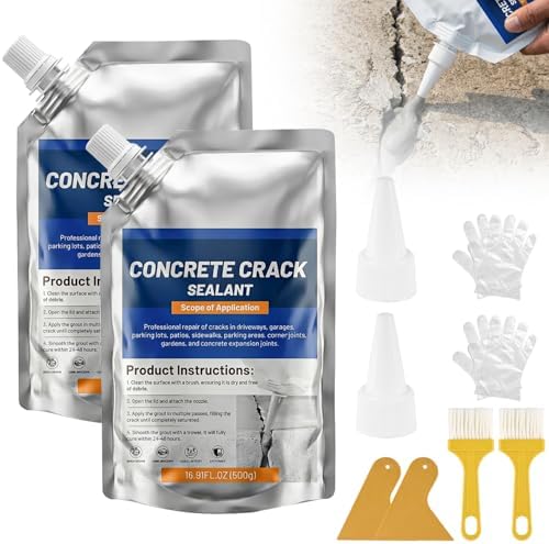 Concrete Crack Filler, Self-Leveling Magic Crack Filler for Concrete, Waterproof Repair Sealant for Cement Driveways, Patio, Sidewalk, Indoor & Outdoor, High Elasticity and Quick-Drying-2PCS