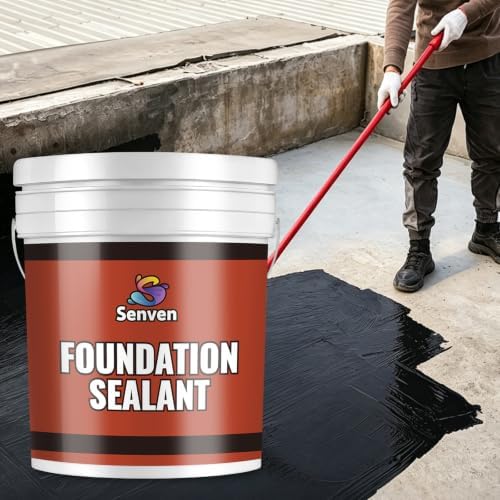 SENVEN Foundation Sealant, 5 Gal Rubber Silicone Waterproof Sealant Basement and Foundation Sealant, Black, Waterproof Concrete Sealer & Crack Filler - Flexible Waterproof Coating Indoor Outdoor