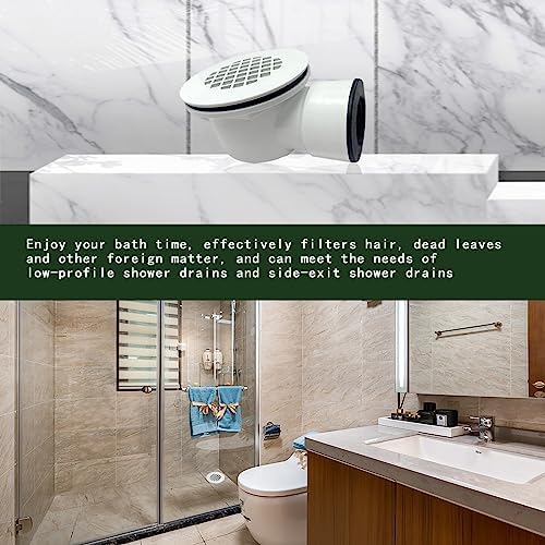 Low Profile Shower Drain Assembly with Perforated Strainer, 1.5" Side Outlet (Also Can Be Used as 2" Shower Drain by Removing Black Rubber Bushing)