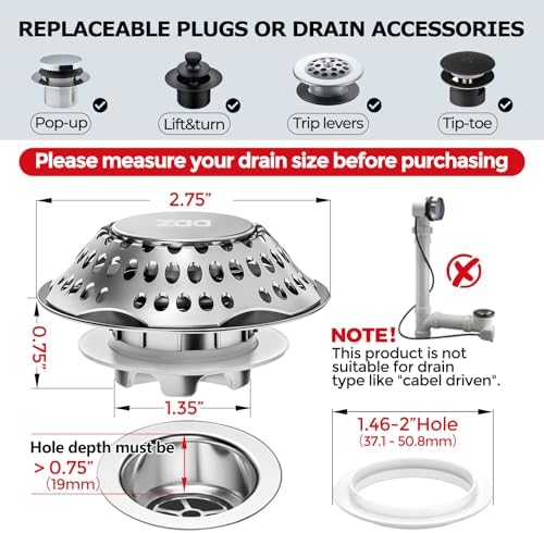 zaa 2 in 1 Bathtub Drain Stopper & Hair Catcher Pop-Up Plug