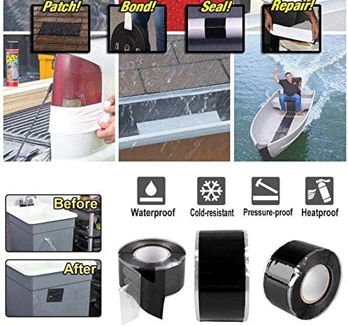 Self Fusing Silicone Tape 2.5cmx1.5m Waterproof Repair Tape for Air Hose Repair, PVC Pipe Repair, Leak Seal, Wire Insulation (Black)