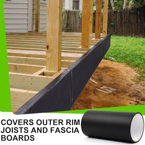 Feifeiya 11" x 26.2' Butyl Deck Joist Tape Flashing and Ledger Protect Rim Tape Waterproof Black Wheel Rim Support Belt for Decking Seal Wood Beams Roof Terraces Crossbeams