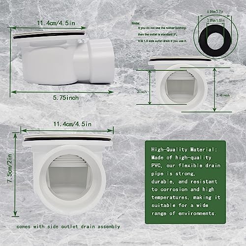 Low Profile Shower Drain Assembly with Perforated Strainer, 1.5" Side Outlet (Also Can Be Used as 2" Shower Drain by Removing Black Rubber Bushing)