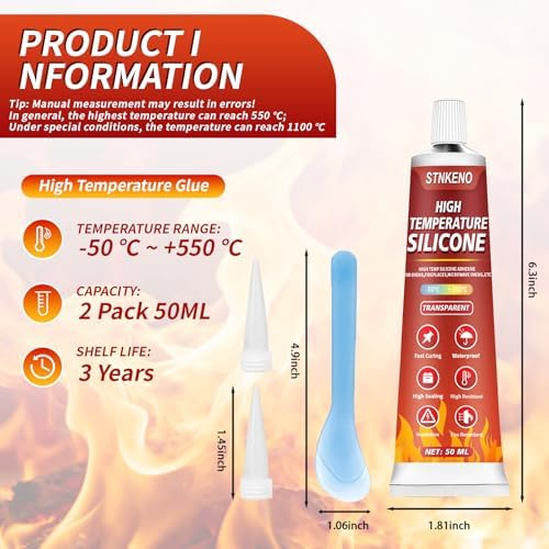 High Temp Silicone Sealant, 3.53 Oz High Temperature Adhesive