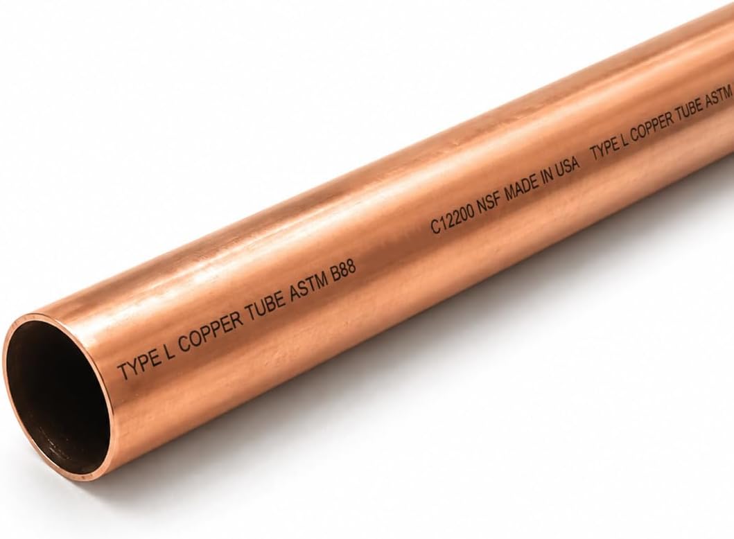 1-1/2 Inch Type L Copper Pipe, Rigid Plumbing Tube for Water, HVAC and Refrigeration, ASTM B88 Certified, Sweat-Solder Compatible (1.5, 1-1/2" (1.625" OD / 1.505" ID) Inches, Inches, 36.0, Inches)
