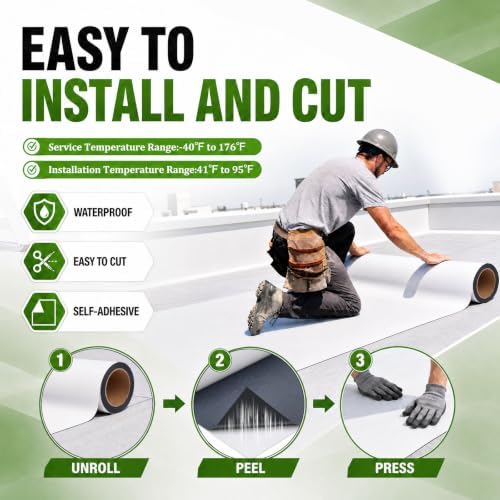 Pushglossy 1 Roll EPDM Rubber Roofing Membrane 50 Mil, 39" x 5 Ft, White