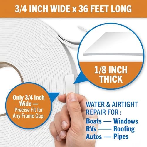Butyl Tape for RV Roof and Boat, 36 Feet White Putty Window Sealant Tape | Waterproof Weather Resistant, 3/4 Inch Wide x 1/8 Inch Thick, Better Boat