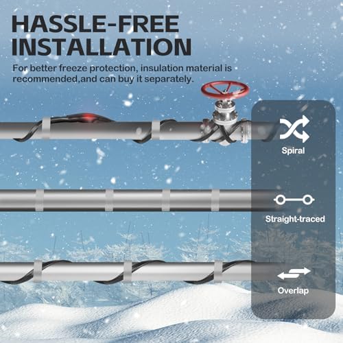 50FT（3FT-200FT）Pipe Heating Cable for Pipe Freeze Protection, Heat Cable for Water Pipes(Metal and Plastic), Pipe Heat Tape Keeps Water Flowing at -40°F 5w/ft, 120V (Pack of 2)