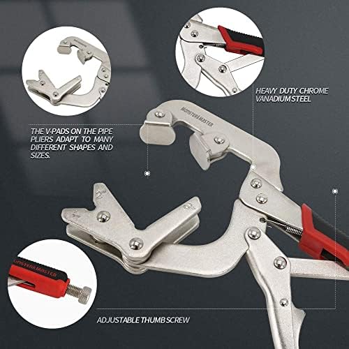 Monster & Master Welding Pipe Plier Clamps, 10" C-Clamp Locking with V-Pads