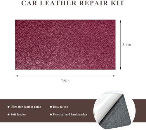 2 PCS Leather Repair Patch Tape, 4 x 8 Inch Waterproof PU Leather Repair Tape for Car Seat, Self-Adhesive Patch Kit for Repairing Couch Chairs Furniture, Car Accessories (Wine Red)
